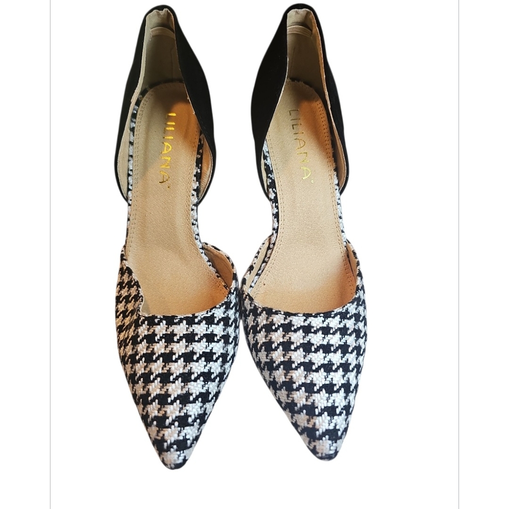 Liliana Black and White Houndstooth Heels